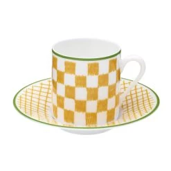 Hermès Hermes A Walk In The Garden Coffee Cup And Saucer Yellow – Set Of 2