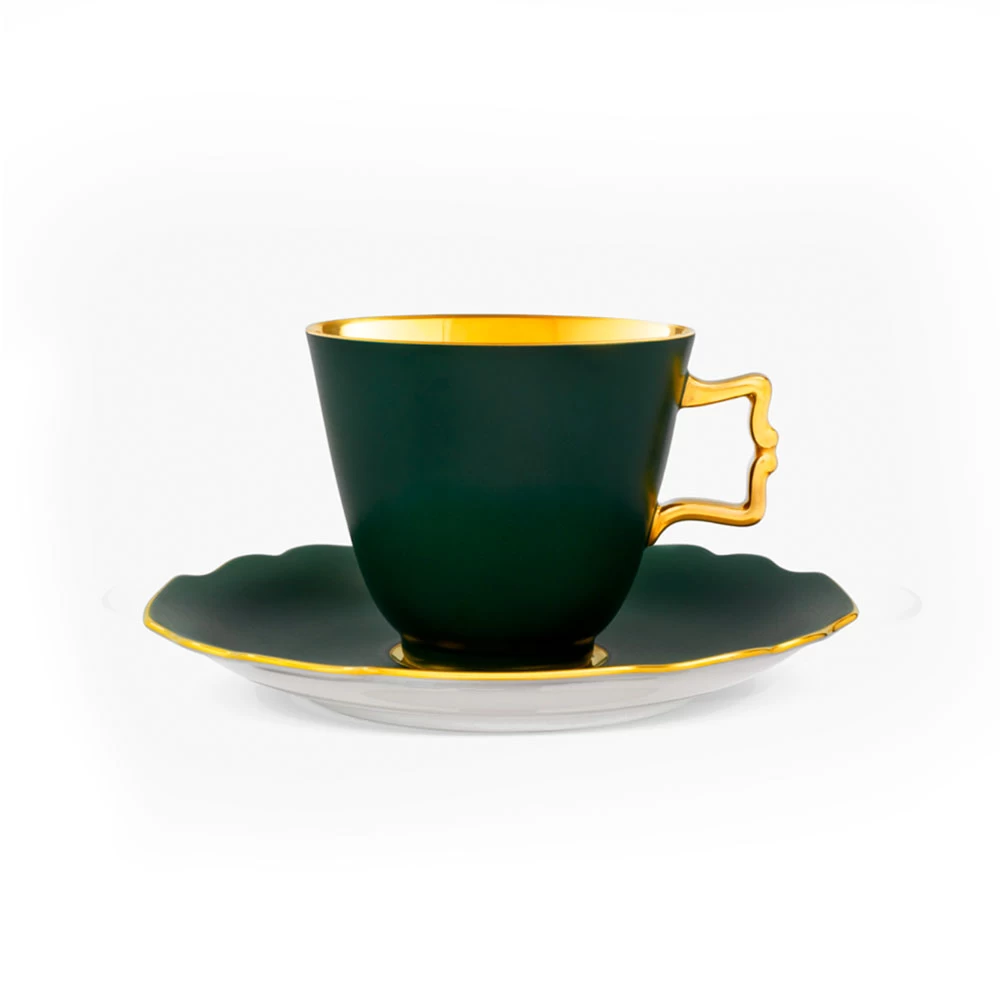 Augarten Coffee Cup And Saucer Forest Green Matte