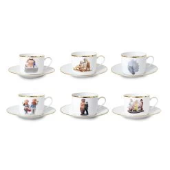 Bernardaud Jeff Koons Banality Series Set Of 6 Assorted Tea Cups And Saucers
