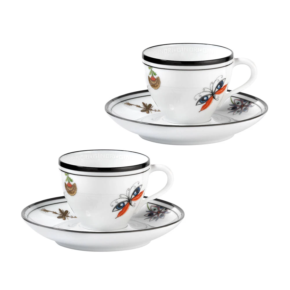 Ginori 1735 Arcadia Coffee Cups With Saucers White – Set Of 2