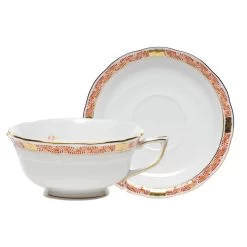 Herend Chinese Bouquet Garland Rust Tea Cup And Saucer