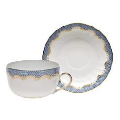 Herend Fish Scale Light Blue Canton Cup And Saucer