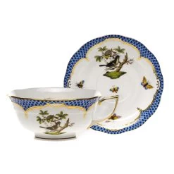 Herend Rothschild Bird Blue Tea Cup And Saucer