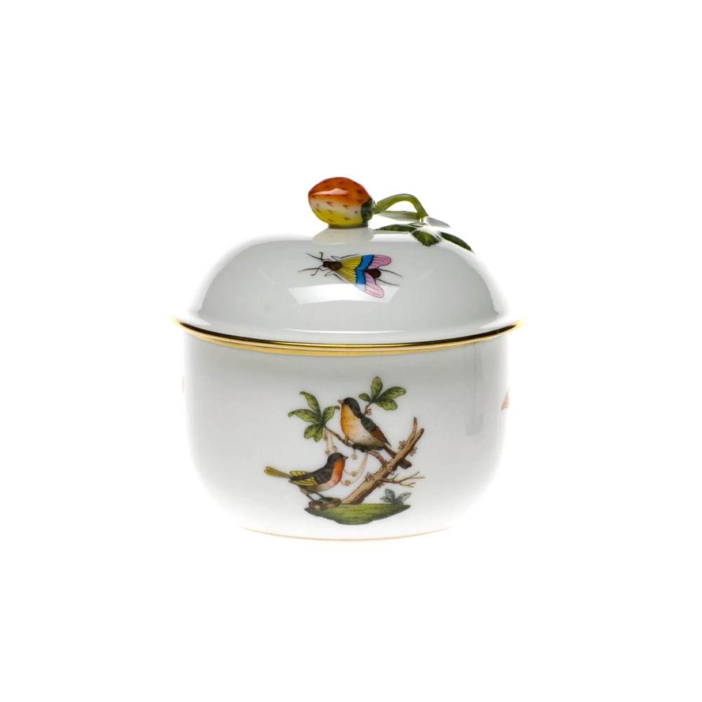 Herend Rothschild Bird Covered Sugar With Strawberry