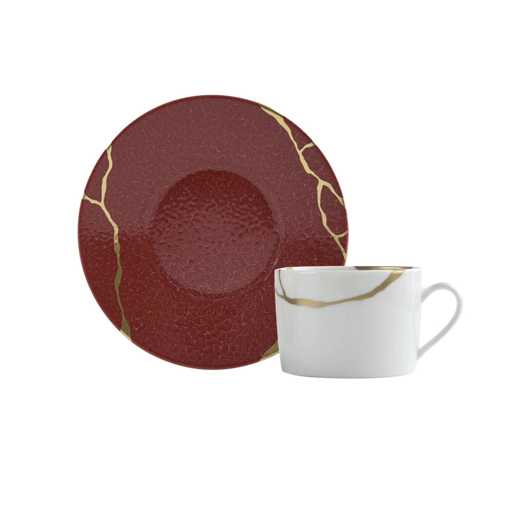 Bernardaud Kintsugi Emperor Red Tea Cup And Saucer