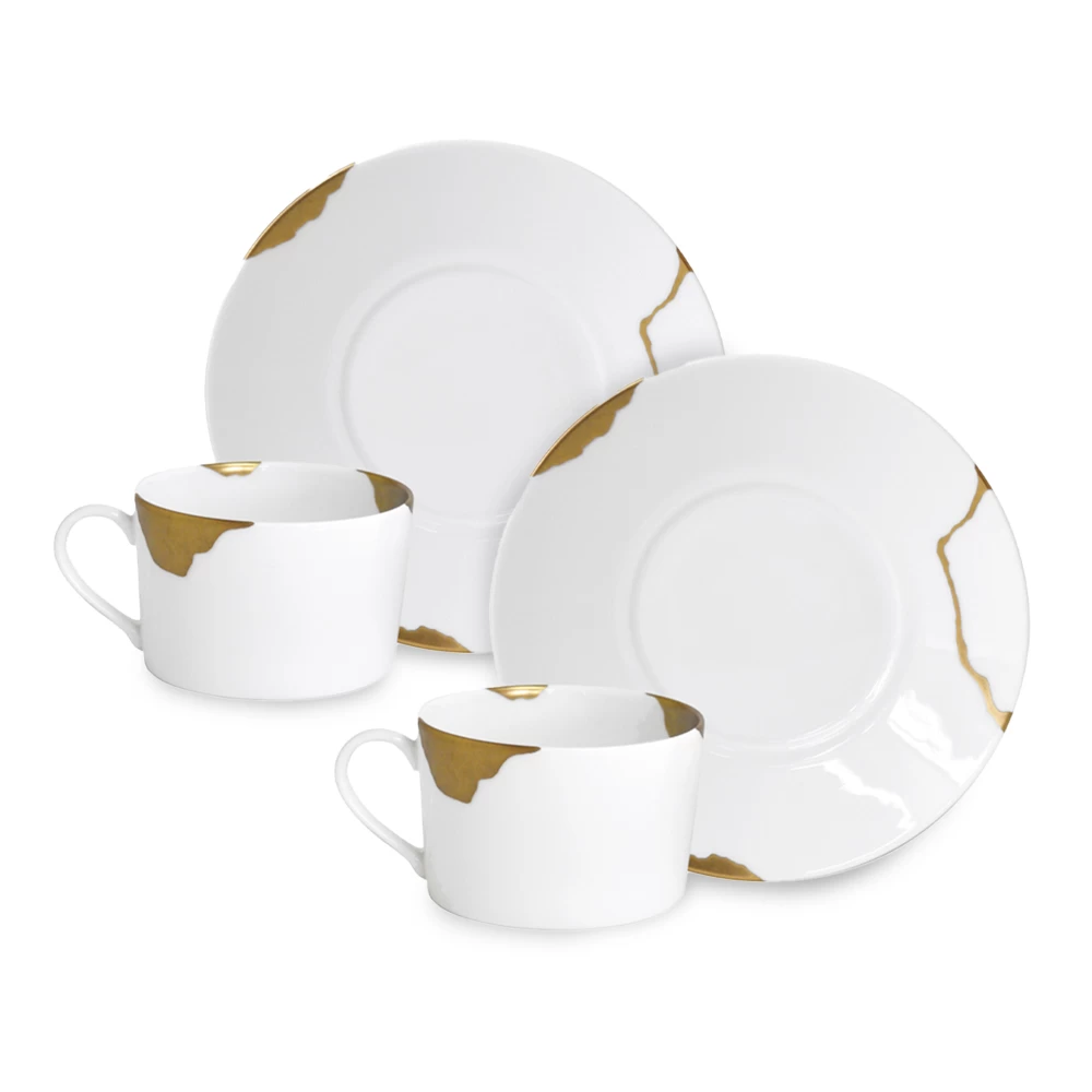 Bernardaud Kintsugi Breakfast Cups And Saucers – Assorted Set Of 2