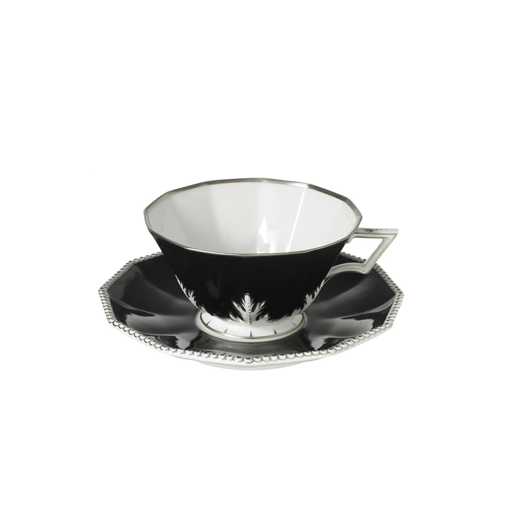 Nymphenburg Black Platinum Pearl Tea Cup And Saucer