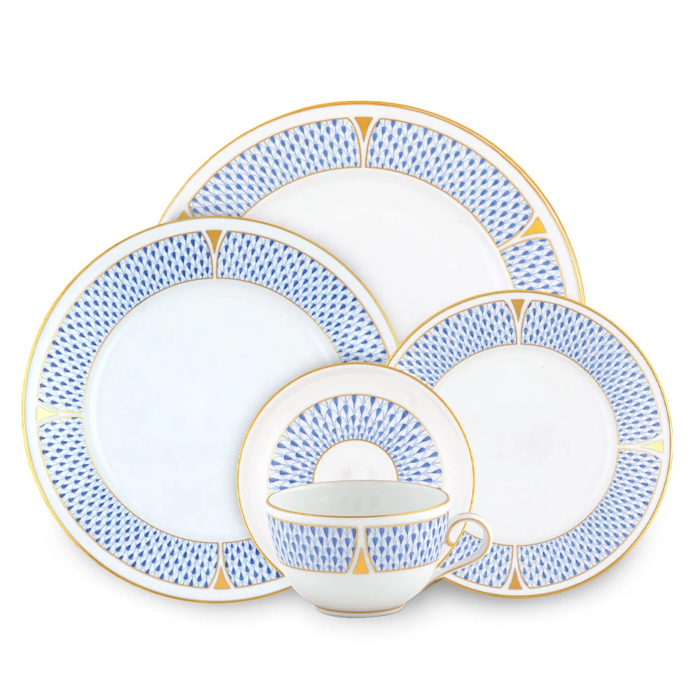 Herend Art Deco Blue Rimmed Soup Bowl - Image 2