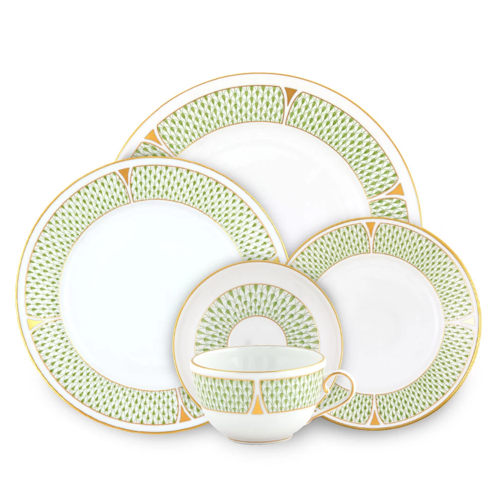 Herend Art Deco Green Rimmed Soup Bowl - Image 2